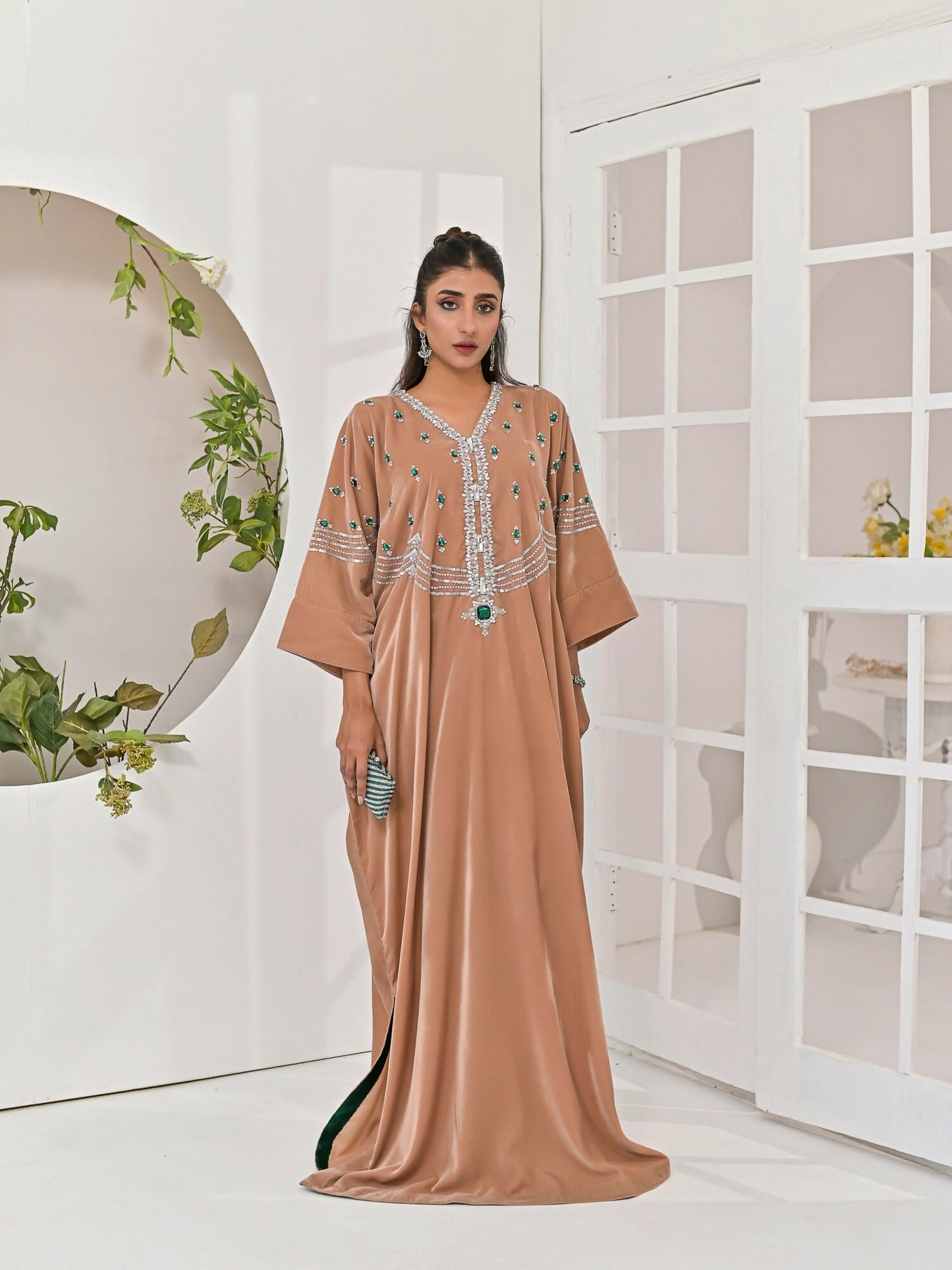 Farooq Hameed Studio Velvet Embroidered Kaftan Set-Dia