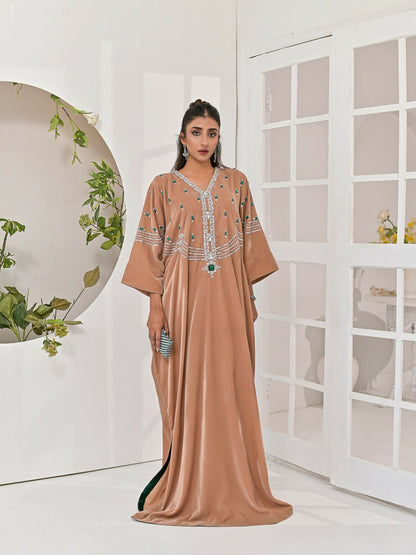 Farooq Hameed Studio Velvet Embroidered Kaftan Set-Dia