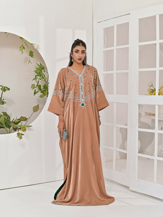 Farooq Hameed Studio Velvet Embroidered Kaftan Set-Dia
