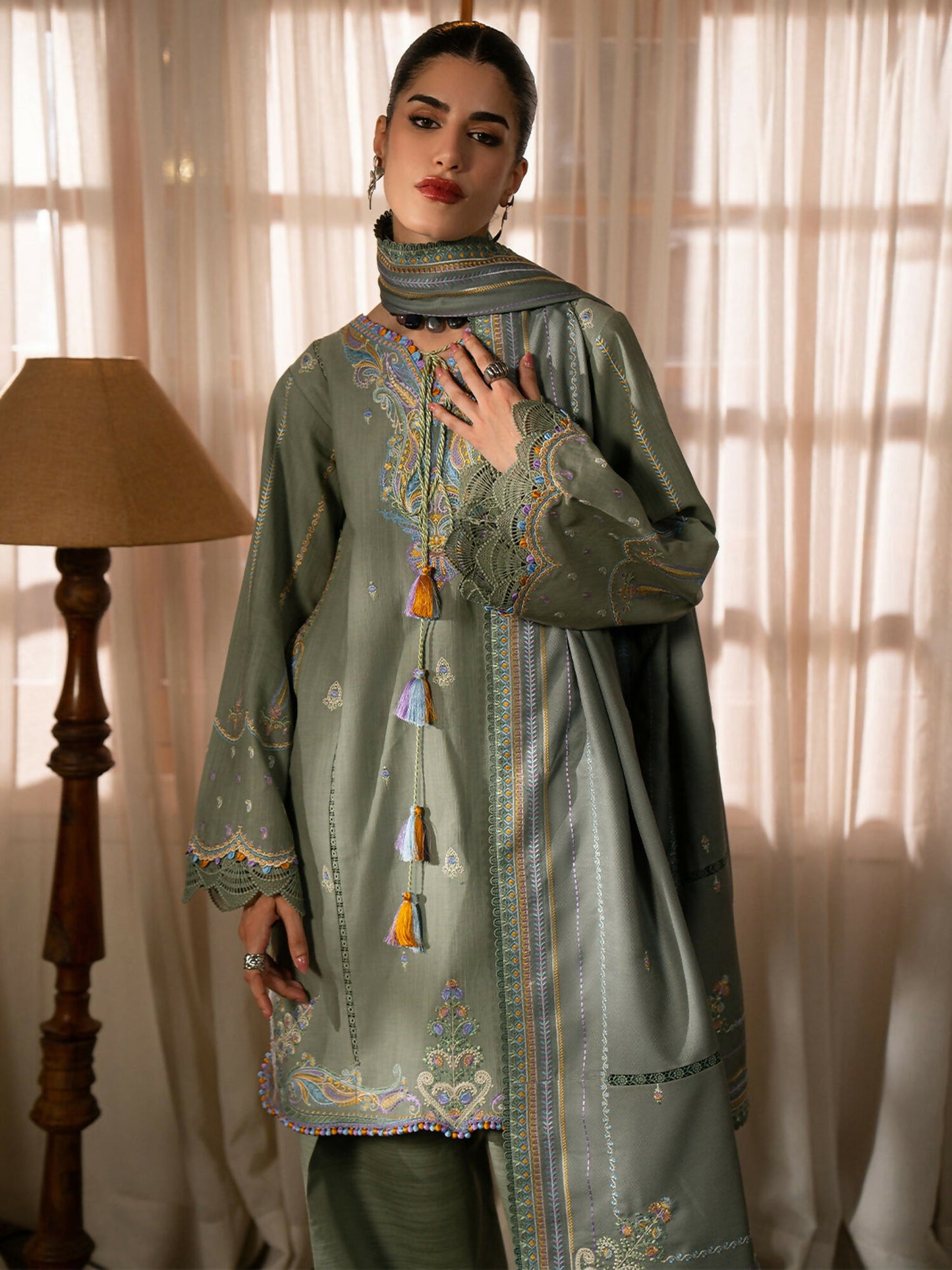 Binilyas Gulrukh Khaddar Embroidered Unstitched 3-Piece Suit-64-A