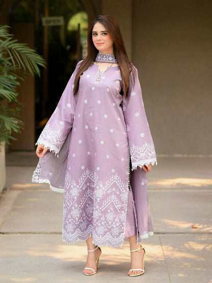 Zeephire Linen Embroidered Stitched 3-Piece Suit-Meerub