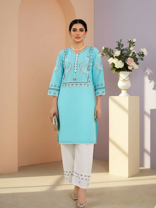 Zeephire Lawn Embroidered Stitched 2-Piece Suit-Sky Marriage