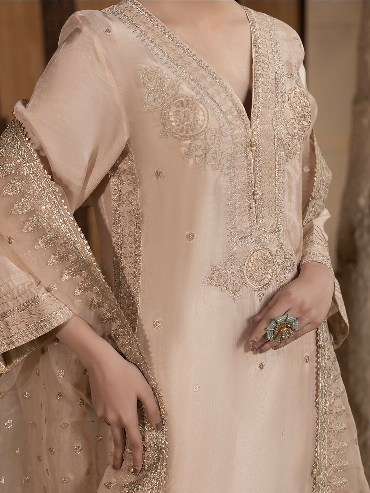 Hemstitch Raw Silk Embroidered Stitched 3-Piece Suit-Janan