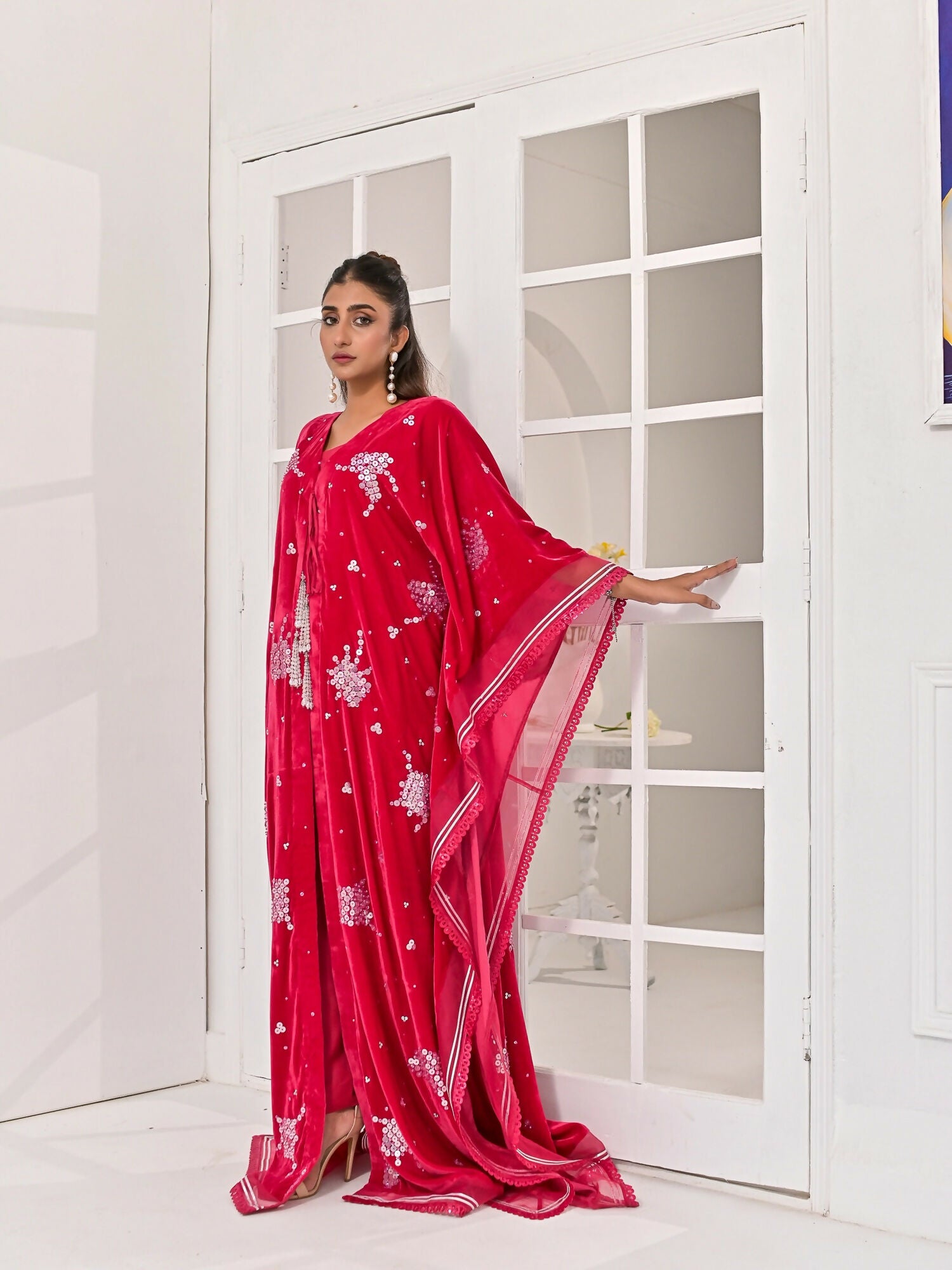 Farooq Hameed Studio Velvet Embroidered Kaftan Set-Misa