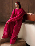 Hussain Rehar Luxury Pret Eid'24 Raw Silk Embellished Stitched 3-Piece Suit-Cerise