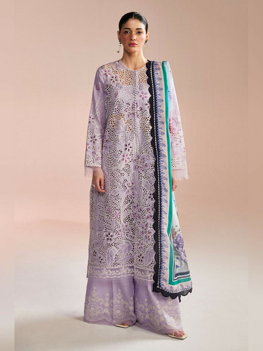 Lilac Zara Shahjahan Luxury Lawn Embroidered Unstitched 3-Piece Suit-Umi-3B
