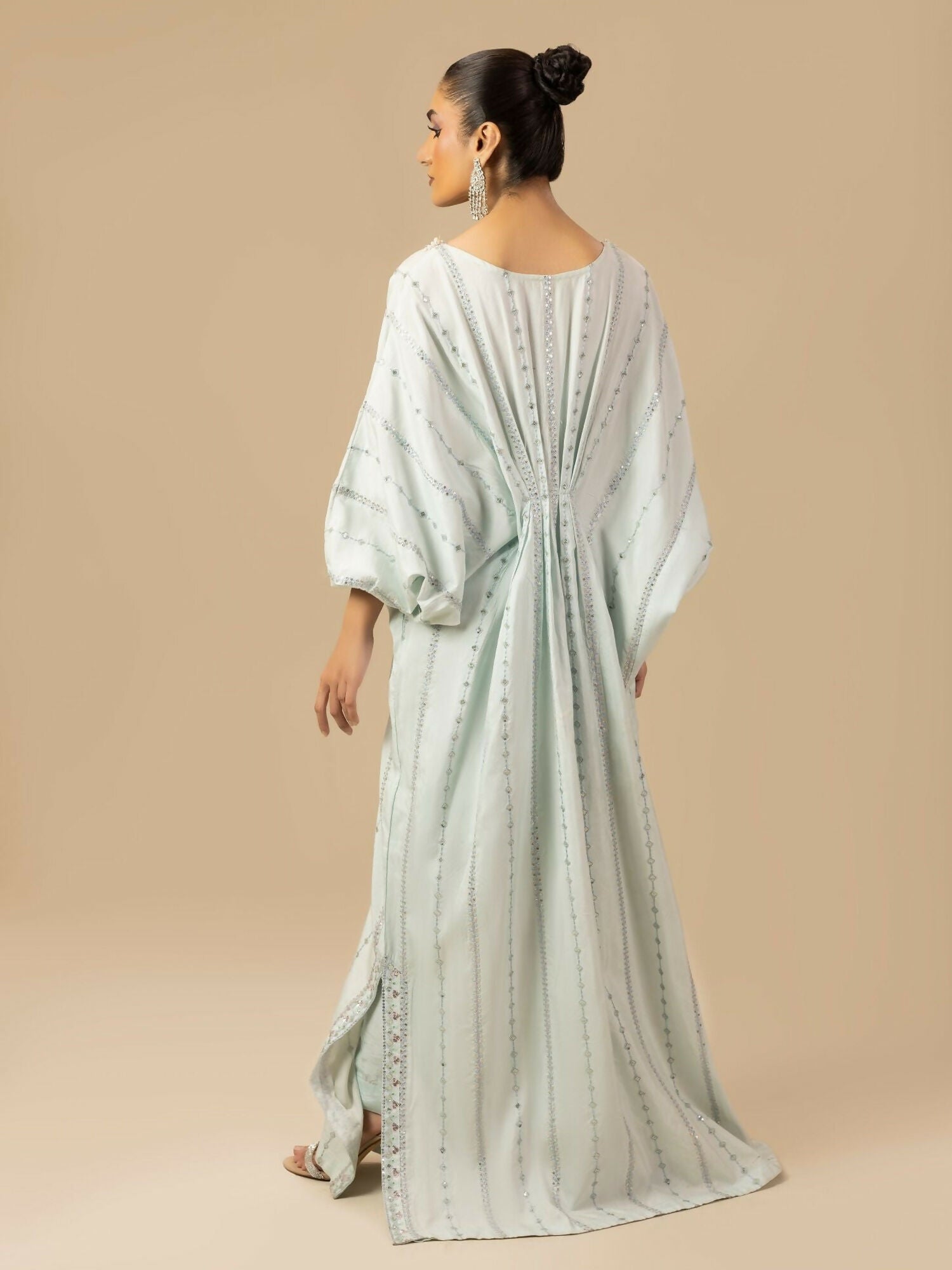 Shurooq Garden Of Dreams Silk Embroidered Kaftan Set-Frost