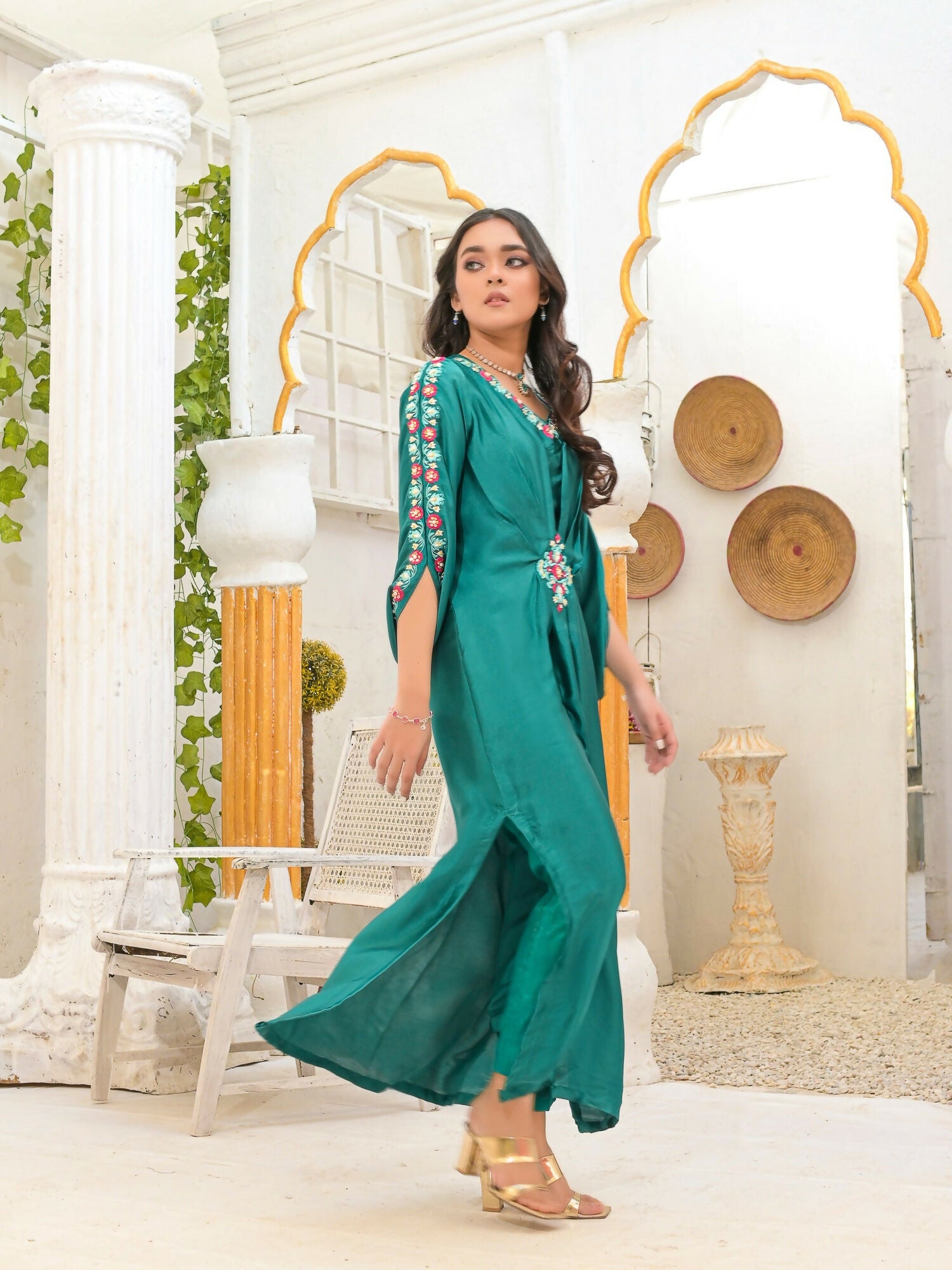 Ruby's Couture Poshak Silk Embellished Kaftan Set-Neelam