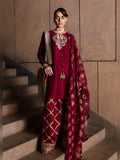 Hussain Rehar Luxury Pret Eid'24 Raw Silk Embellished Stitched 3-Piece Suit-Merlot
