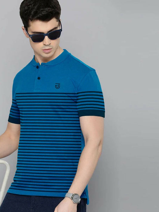 Jupiter Horizontal Stripes Henley Neck Tee-13613