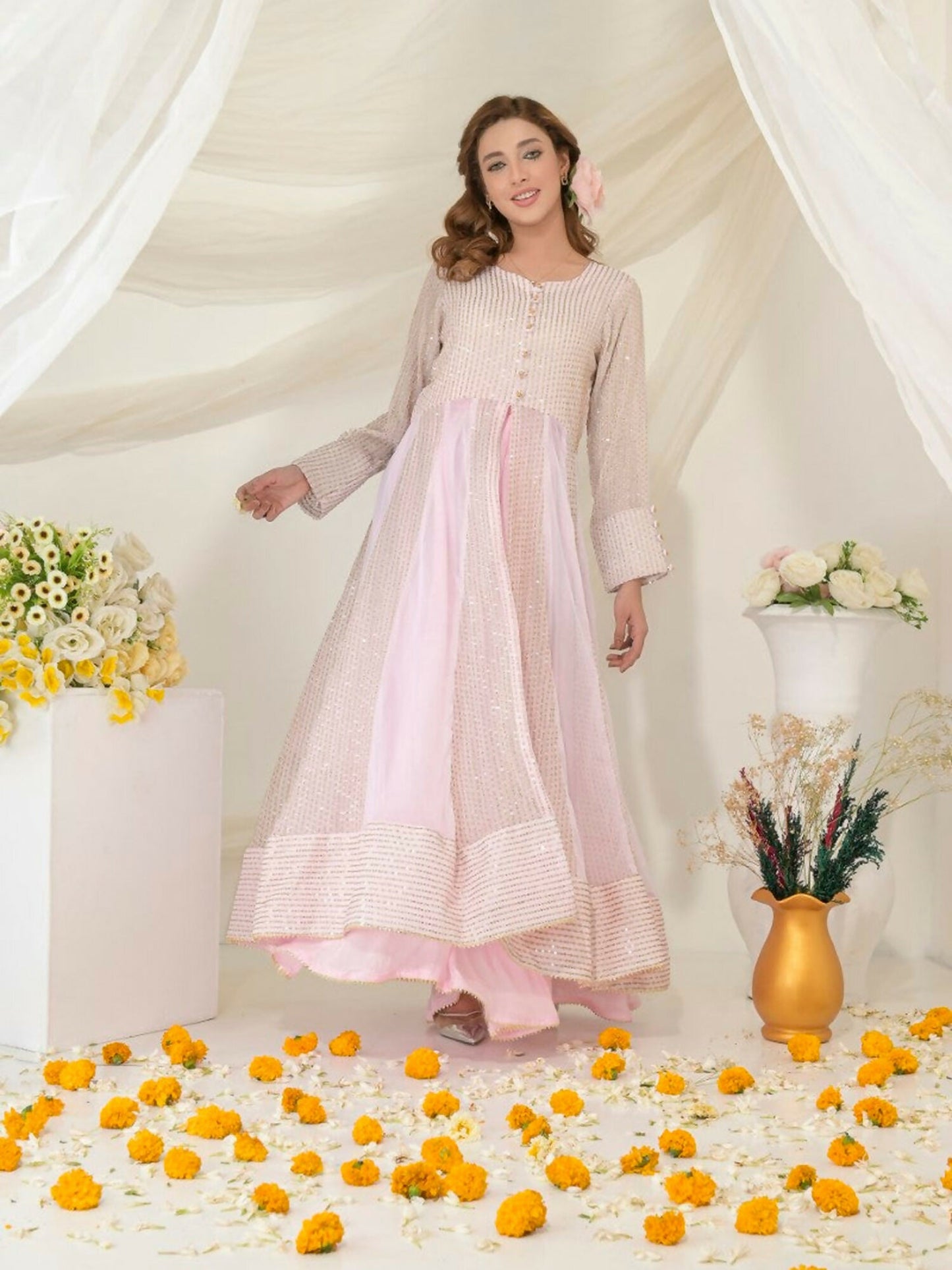 Ruby's Couture Gul-Bahar Chiffon Embroidered Stitched 2-Piece Suit-Miraal