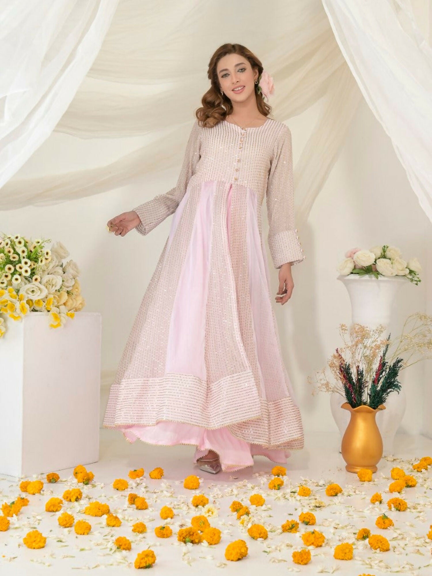Ruby's Couture Gul-Bahar Chiffon Embroidered Stitched 2-Piece Suit-Miraal