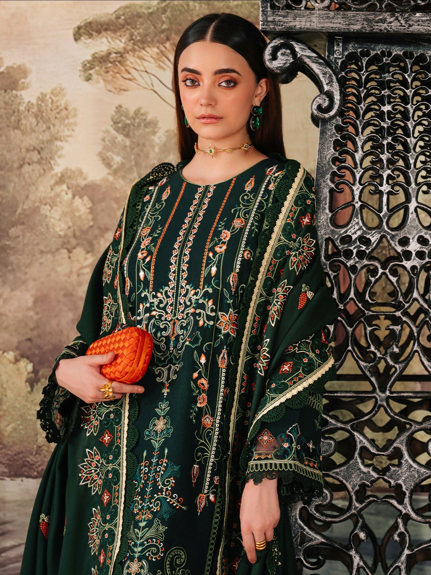 Mahnur Secret Garden Karandi Embroidered Stitched 3-Piece Suit–SG-007