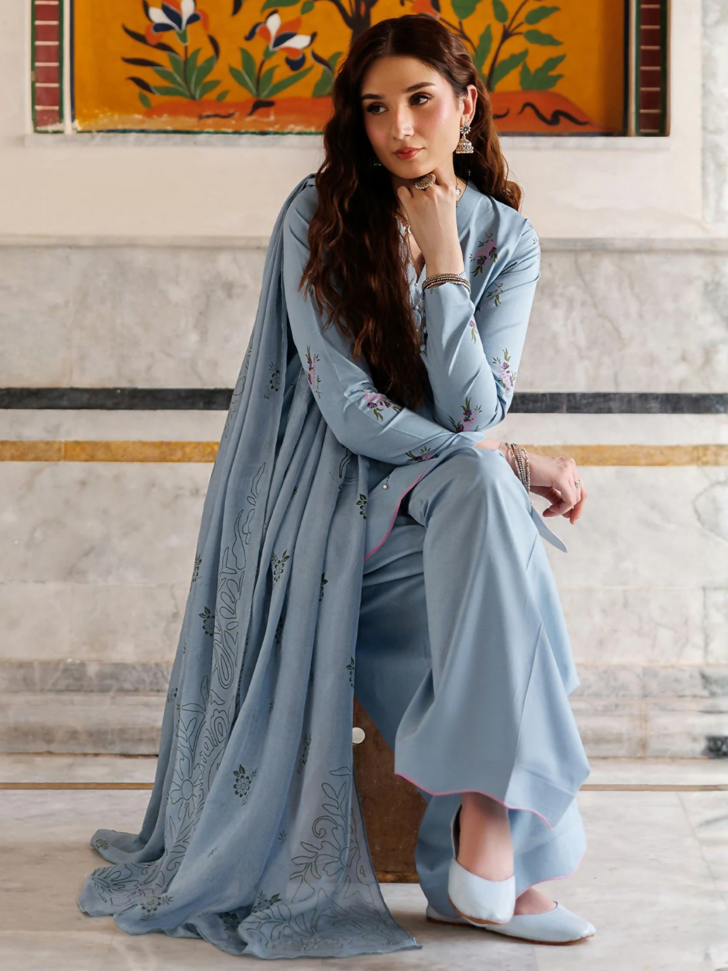 Blue Panache Apparel Noor Mahal Cotton Printed Stitched Suit-Zaanaya