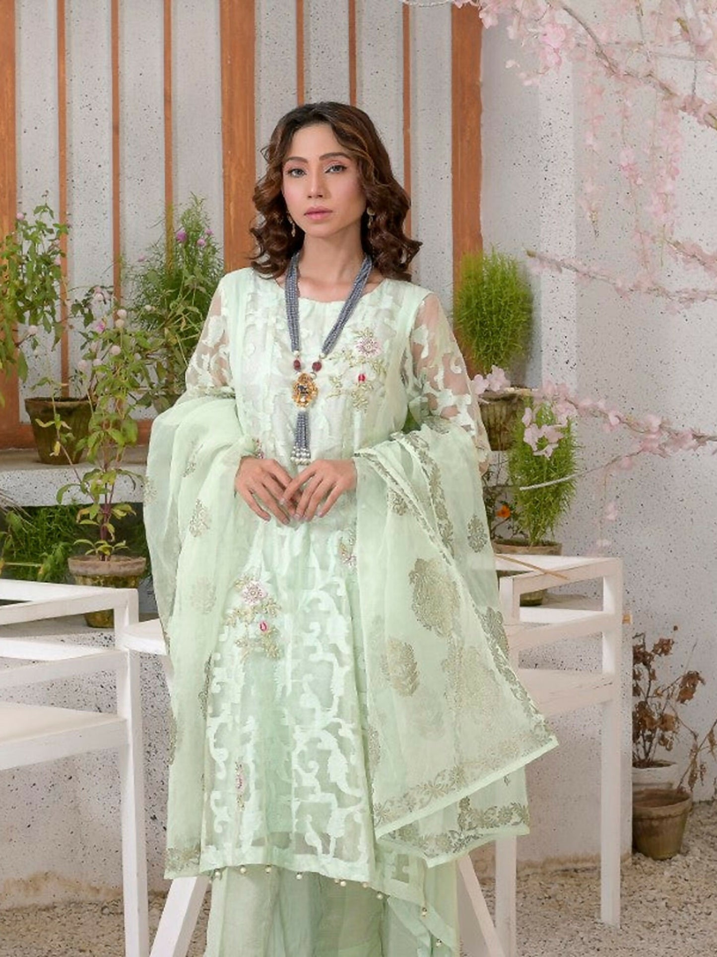 Ruby's Couture Ashiyana Chiffon Embroidered Stitched 3-Piece Suit-Zohra Jabeen