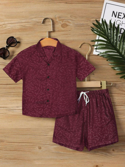 Maroon Velvour Boys & Girls Printed Co-ord Set-VC08