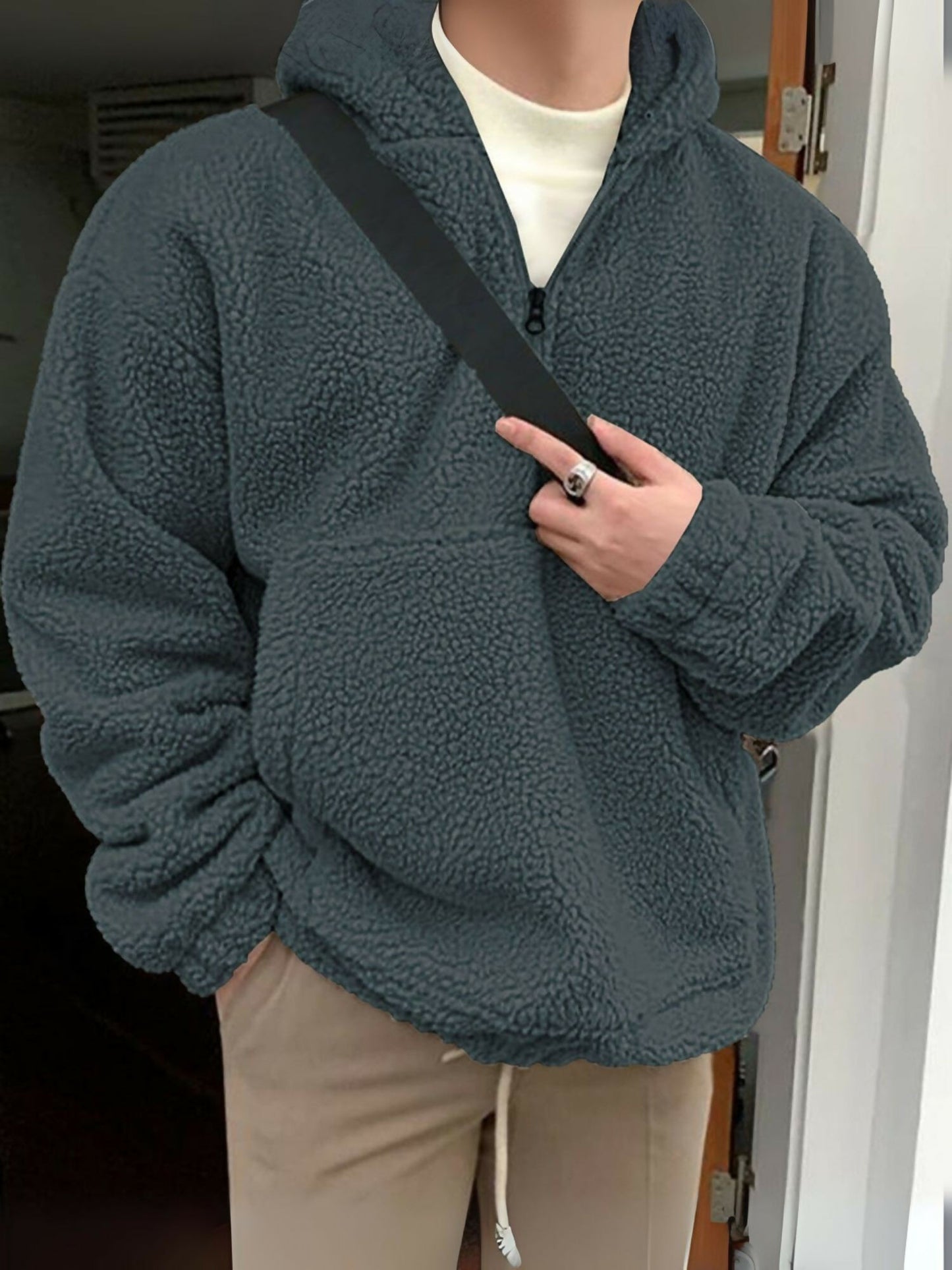 Grey Jupiter Rugged Sherpa Quarter Zip Gender Neutral Hoodie-14857