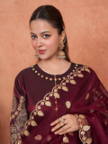 Stylish Collection Majeste Silk Embroidered Maxi-Zuri Maroon