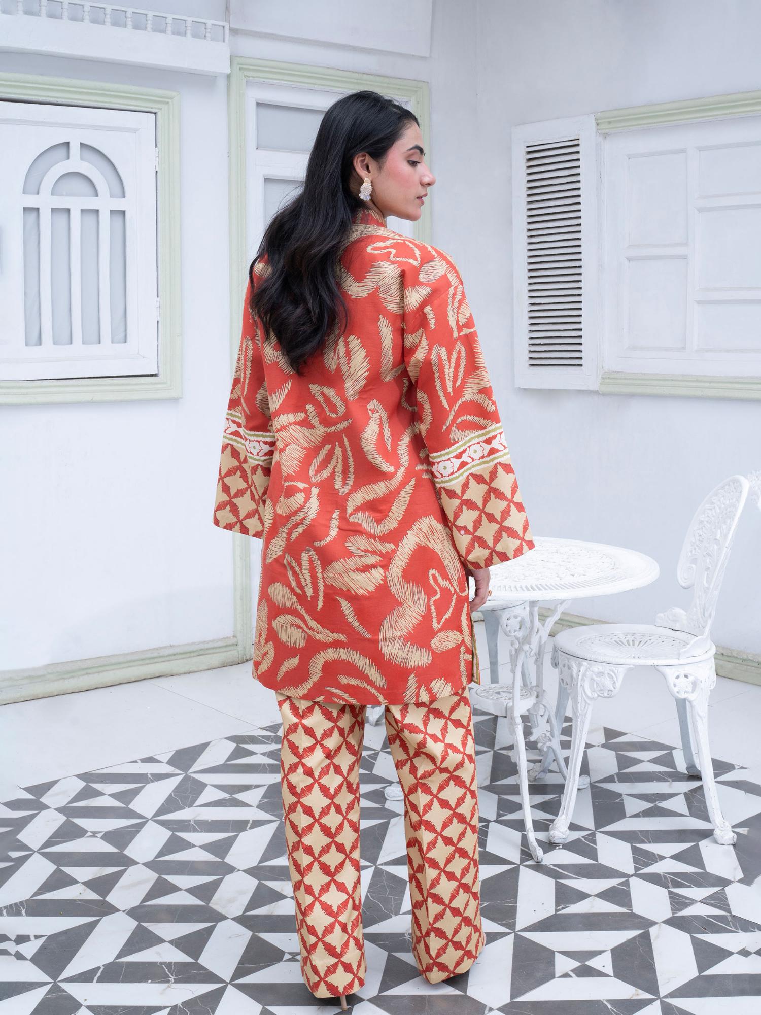 Orange Rabazka Lawn Printed Co-Ord Set-15