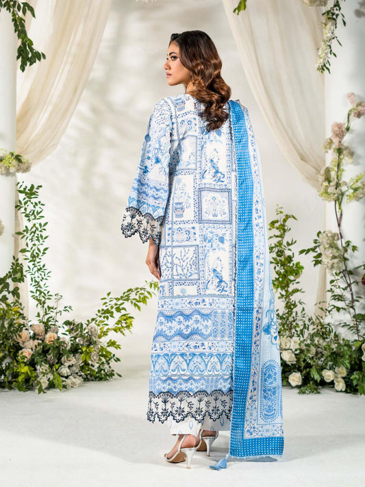 Blue Rabazka Lawn Embroidered Unstitched 3-Piece Suit-WUS-PELW-3PCS-S26-01