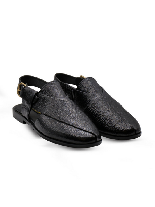 Black premium leather sandals with a sleek design and polished finish, offering timeless elegance and everyday comfort.