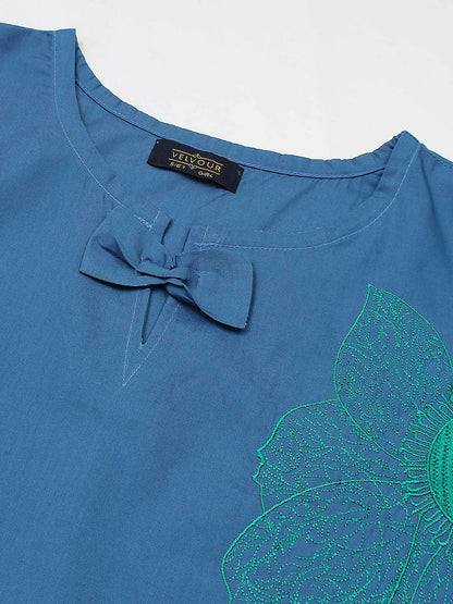 Velvour Girls Cotton Embroidered Stitched Kurti-VG98-B