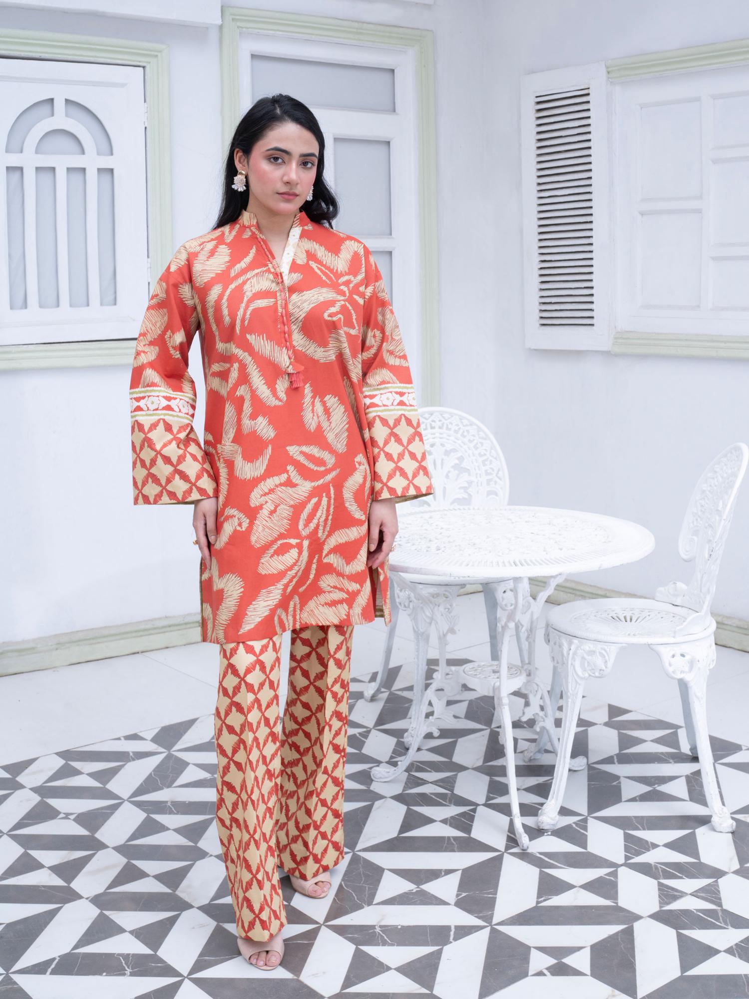 Orange Rabazka Lawn Printed Co-Ord Set-15