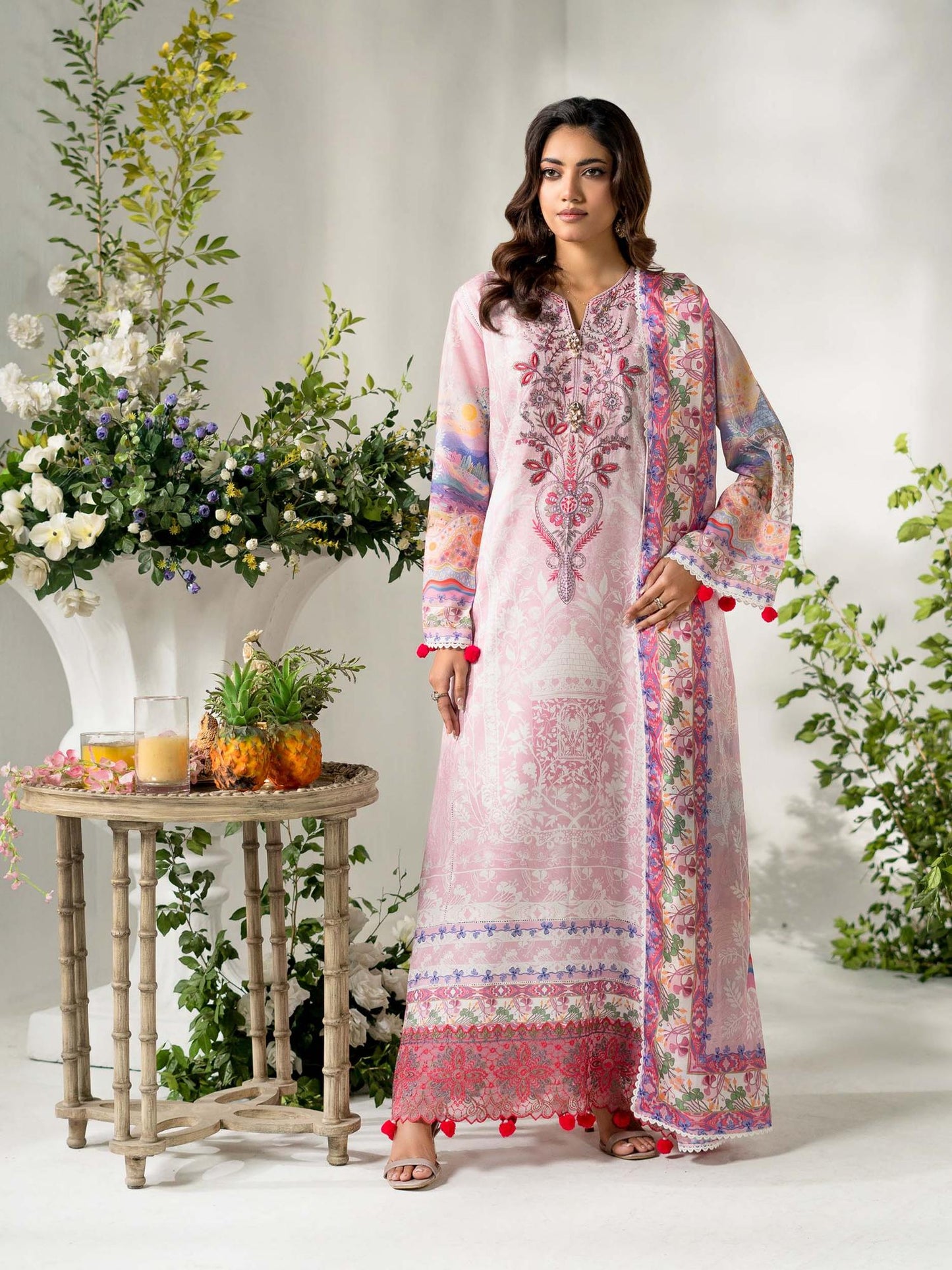 Pink Rabazka Lawn Embroidered Unstitched 3-Piece Suit-WUS-PELW-3PCS-S26-02