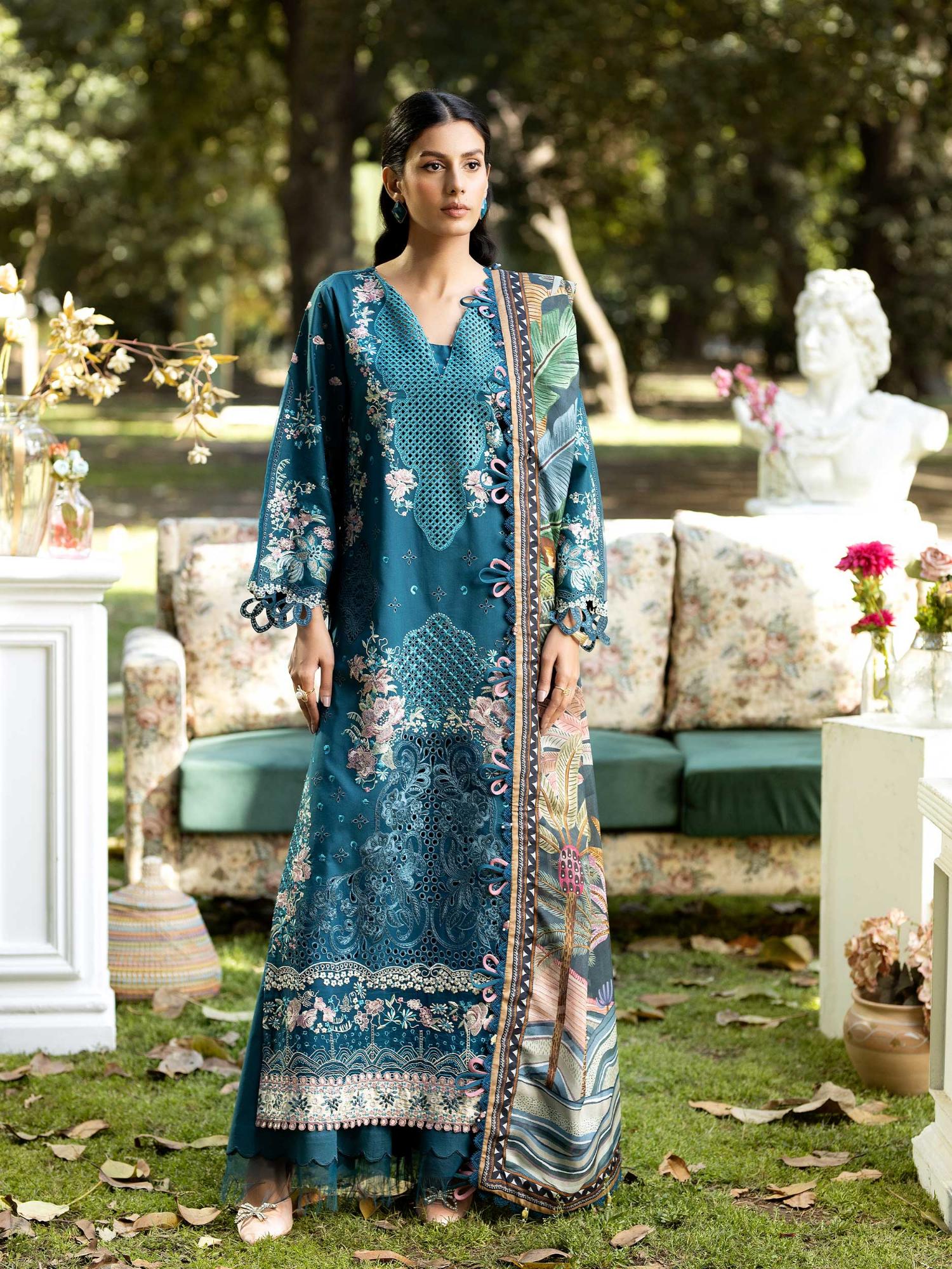 Blue Rabazka Lawn Embroidered Unstitched 3-Piece Suit-WUS-SV1-25-LUX-04
