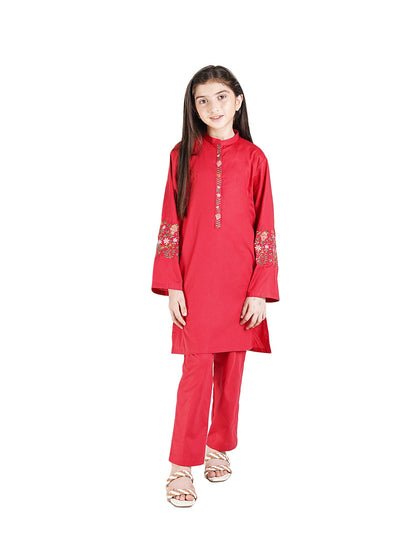 Velvour Girls Cotton Embroidered Stitched 2-Piece Suit-VG91-B