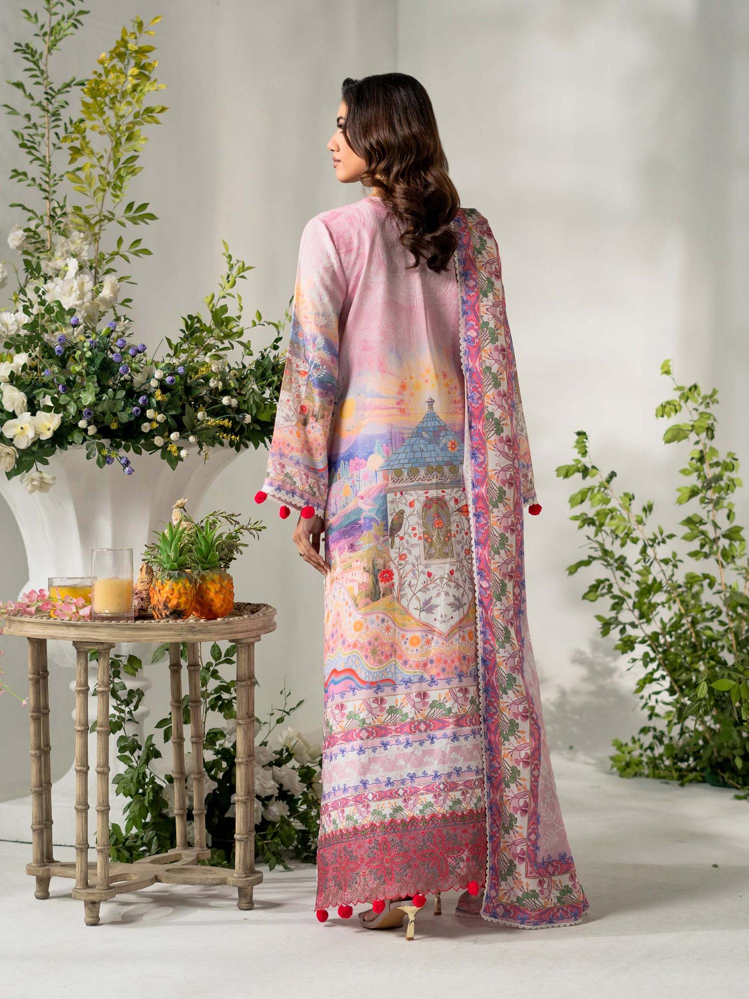 Pink Rabazka Lawn Embroidered Unstitched 3-Piece Suit-WUS-PELW-3PCS-S26-02