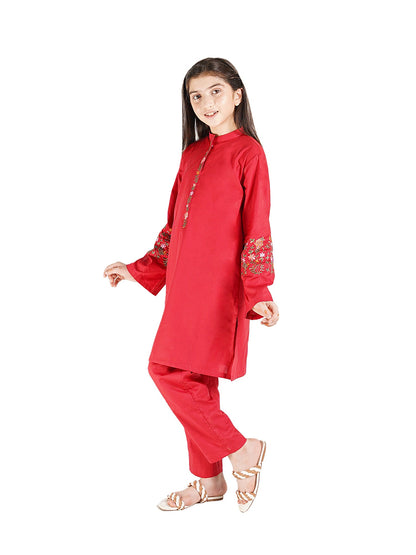 Velvour Girls Cotton Embroidered Stitched 2-Piece Suit-VG91-B