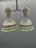 Silver and green-H&A Jewellery Oxidized Earrings
