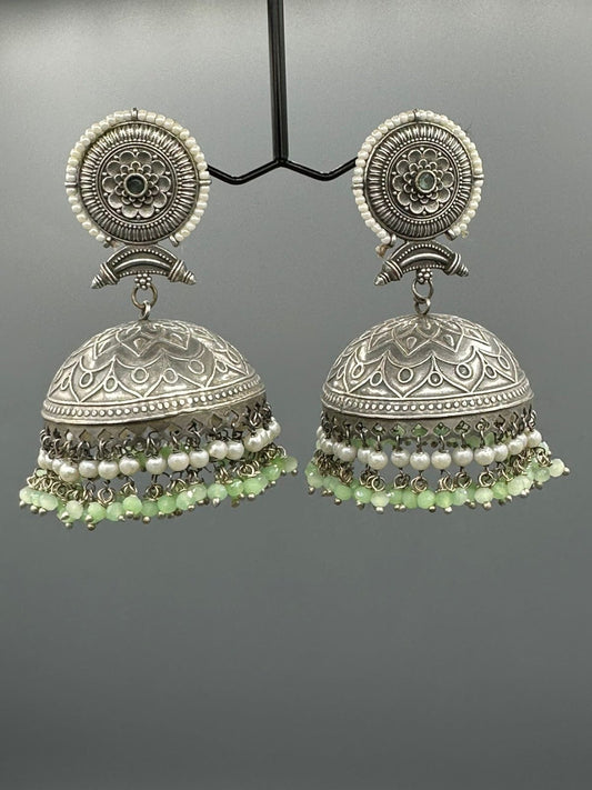 Silver and green-H&A Jewellery Oxidized Earrings