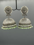 Silver and green-H&A Jewellery Oxidized Earrings