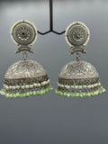 Silver and green-H&A Jewellery Oxidized Earrings