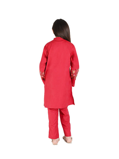 Velvour Girls Cotton Embroidered Stitched 2-Piece Suit-VG91-B