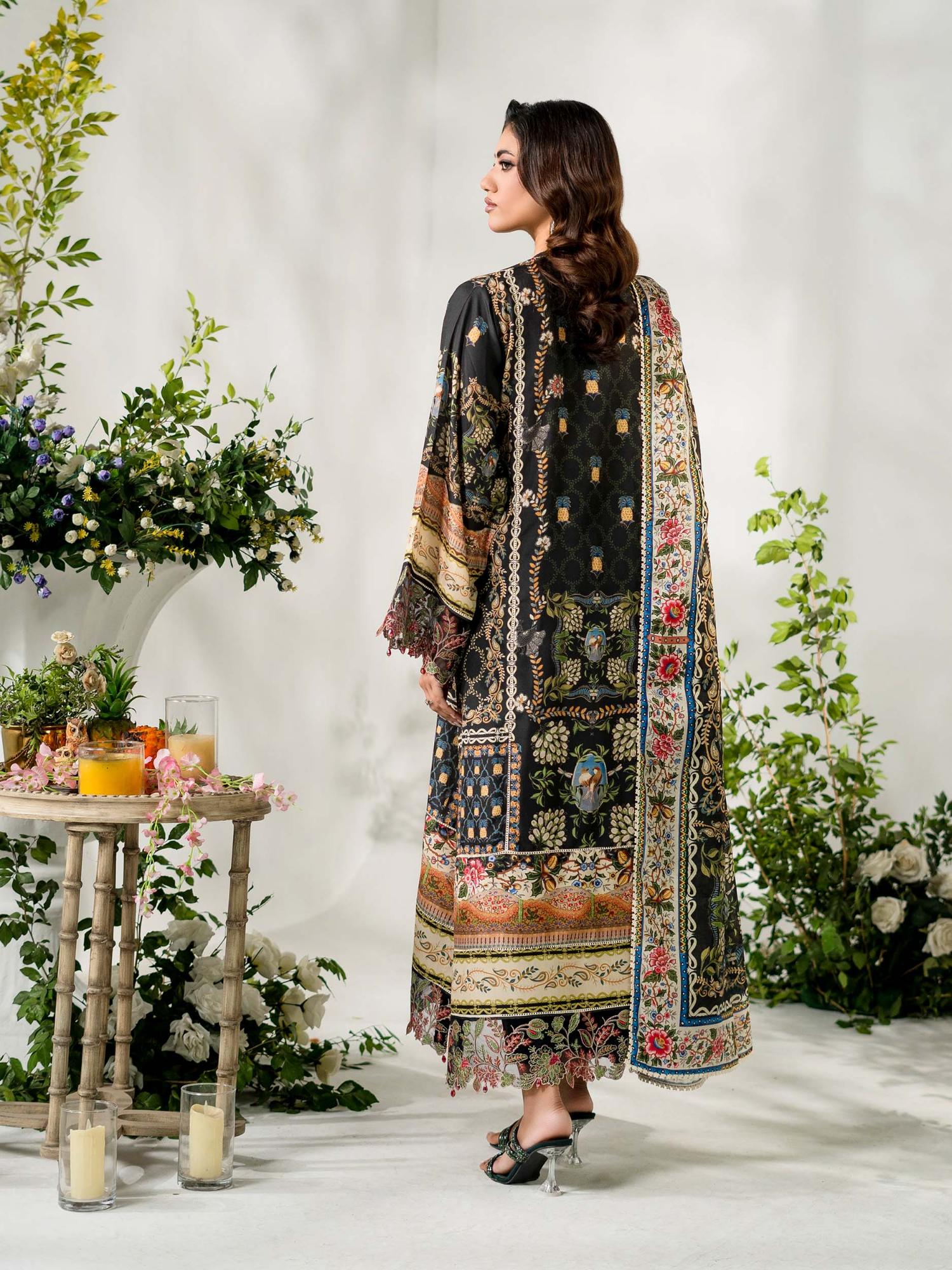 Black Rabazka Lawn Embroidered Unstitched 3-Piece Suit-WUS-PELW-3PCS-S26-04
