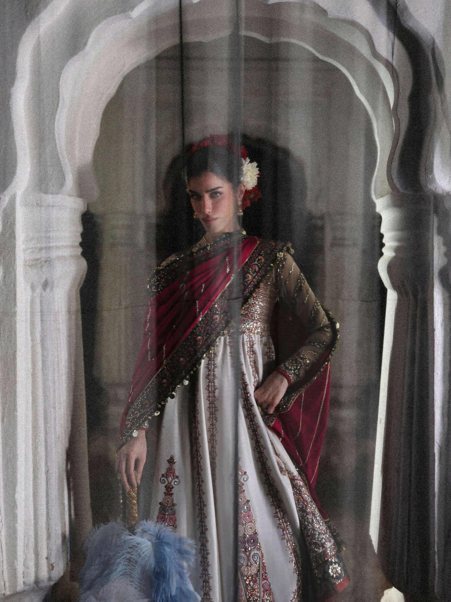 Hussain Rehar Festive Unstitched'26 Korean Raw Silk Embroidered 3-Piece Suit-Madhu Bala