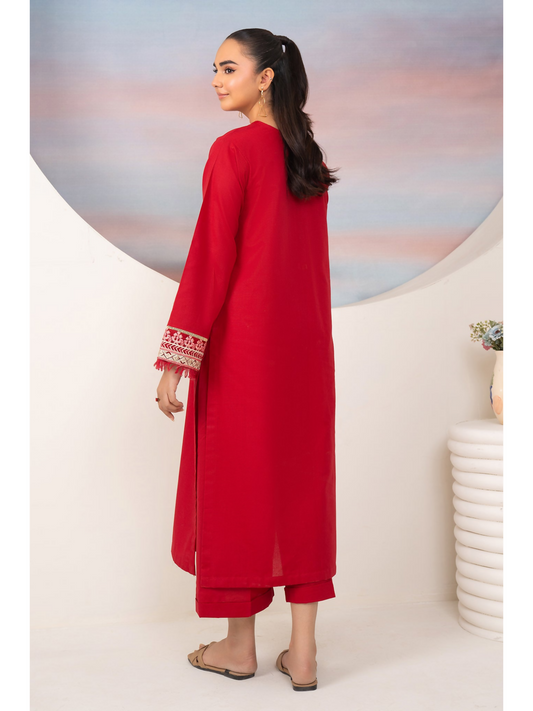 Panache Apparel Winter Whisper Khaddar Embroidered Stitched Suit-Scarlet