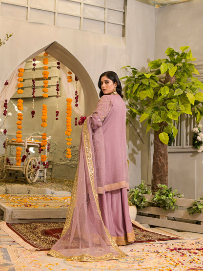 Ruby's Couture Poshak Plain Organza Embellished Lehenga-Mayal