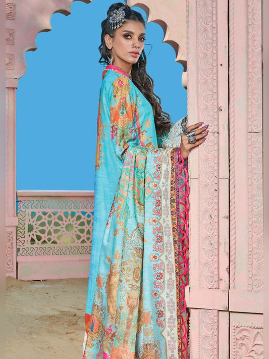 Blue Wardha Saleem Summer Collection Lawn Embroidered Unstitched 3-Piece Suit-D-13 Gul Posh