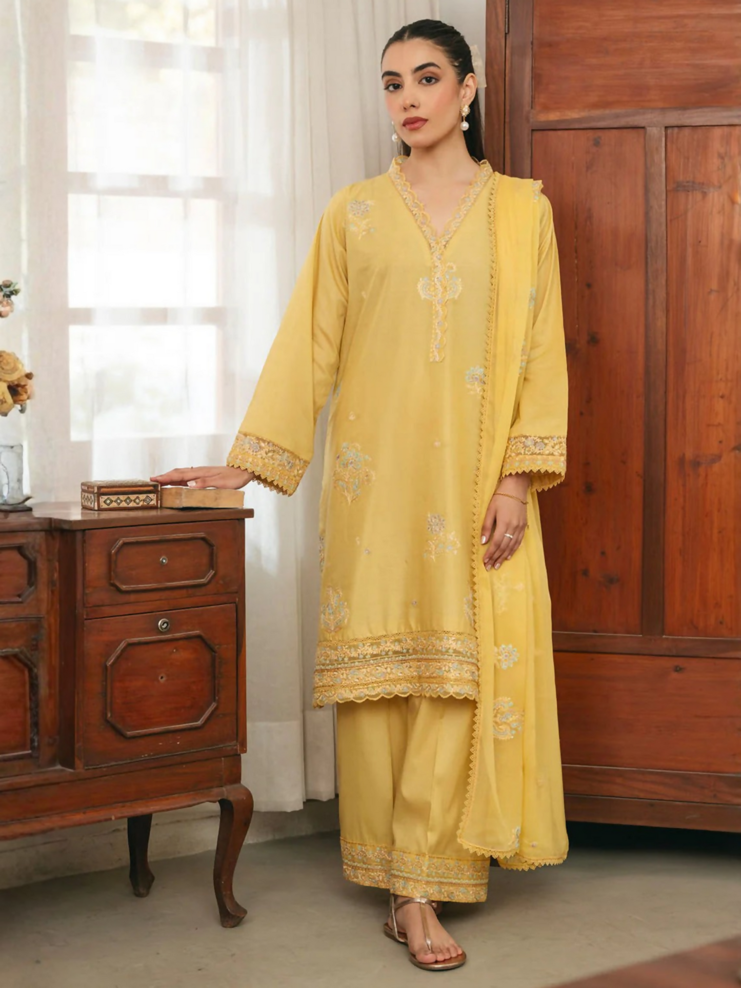 Mannat Clothing Spring Edit'25 Lawn Embroidered Stitched Suit-Dawn