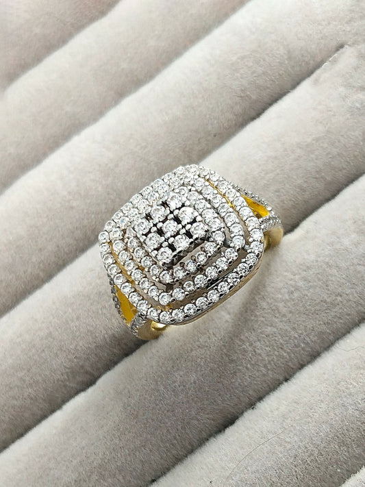 H&A Jewellery 18K gold zircon multi-tier cluster ring with layered design