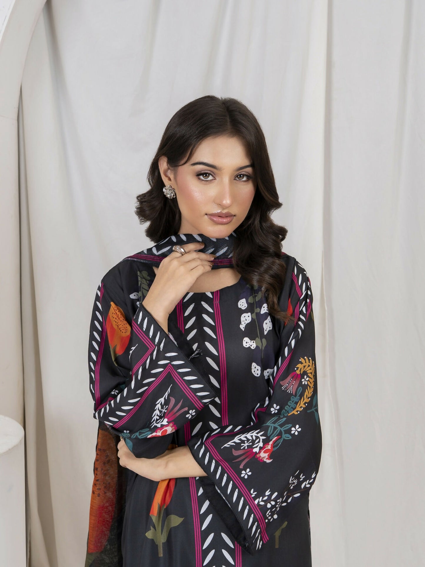 Stylish Collection Lawn Printed Stitched 3-Piece Suit-Rukhsar Black