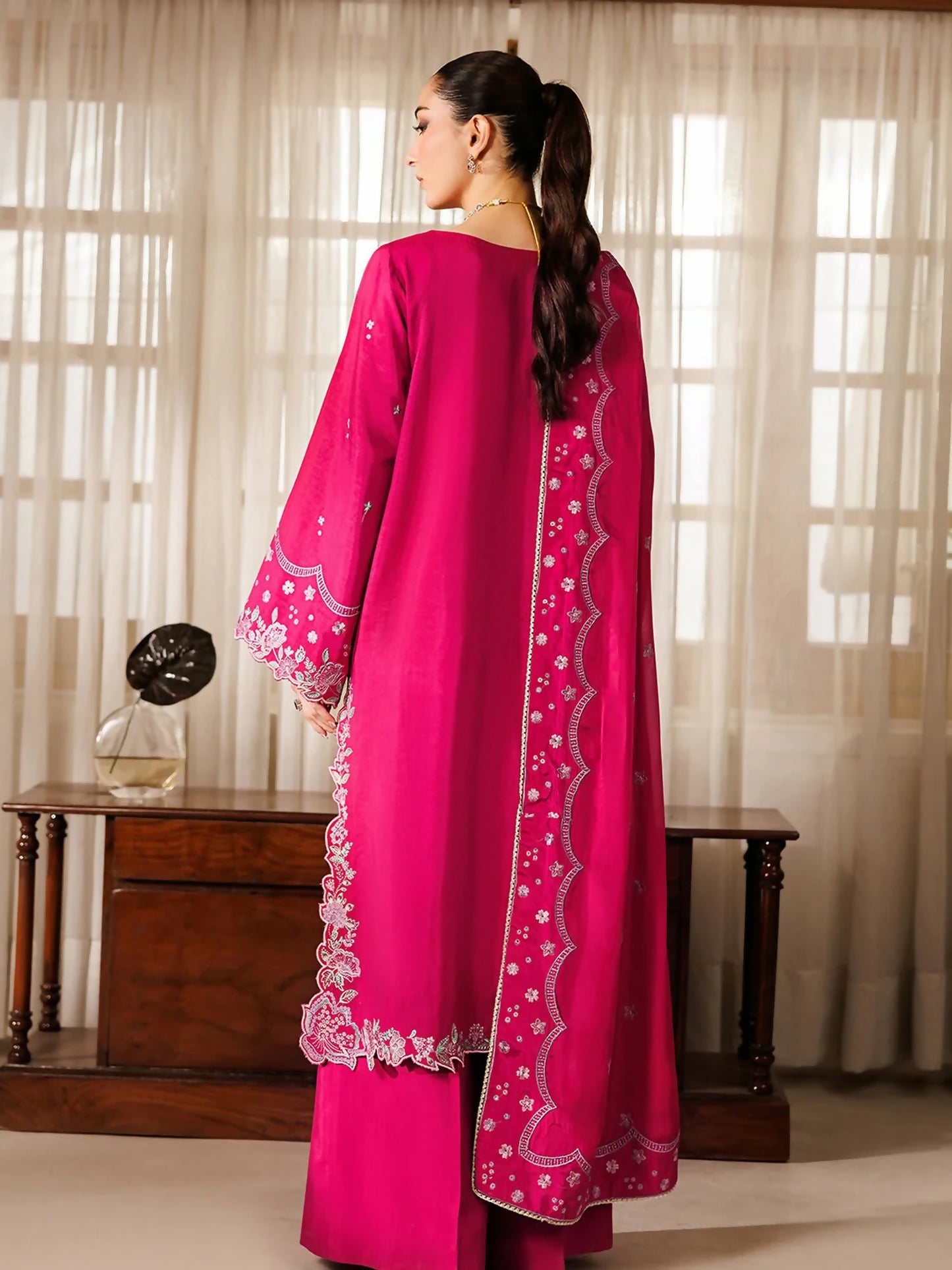 Panache Apparel Noore Eid Edit Raw Silk Embroidered Stitched Suit-Misha