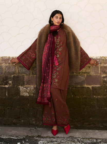 Jugnu by Hussain Rehar Khaddar Embroidered Unstitched 3-Piece Suit-Hazel
