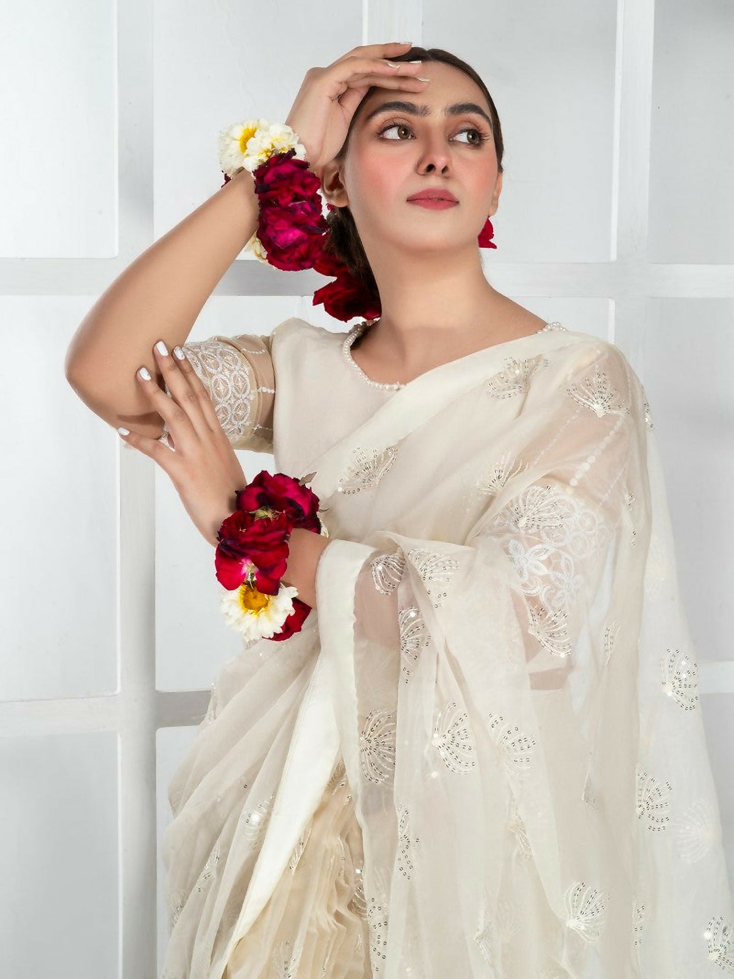 Imran Aftab Lux Winter Wedding Organza Embroidered Unstitched Saree-IASC-28