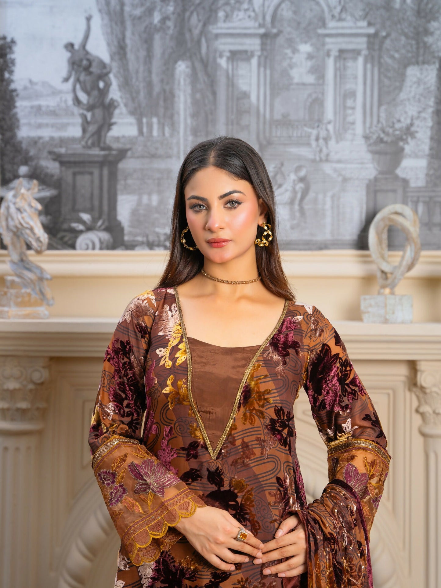 Noori Palachi Embossed Printed and Embroidered Unstitched 3-Piece Suit
