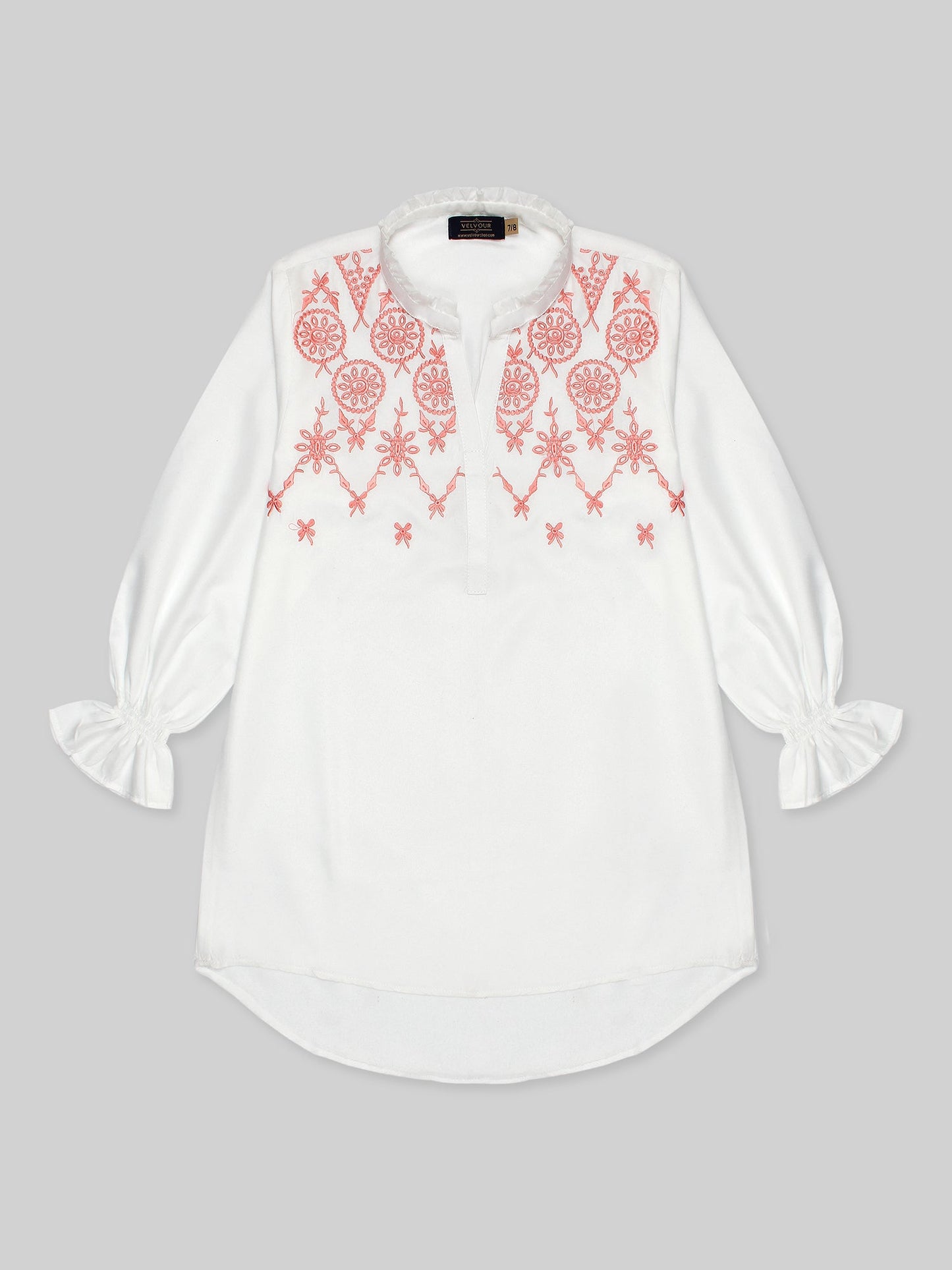 Velvour Girls Cotton Embroidered Stitched Tunic-VG118-A